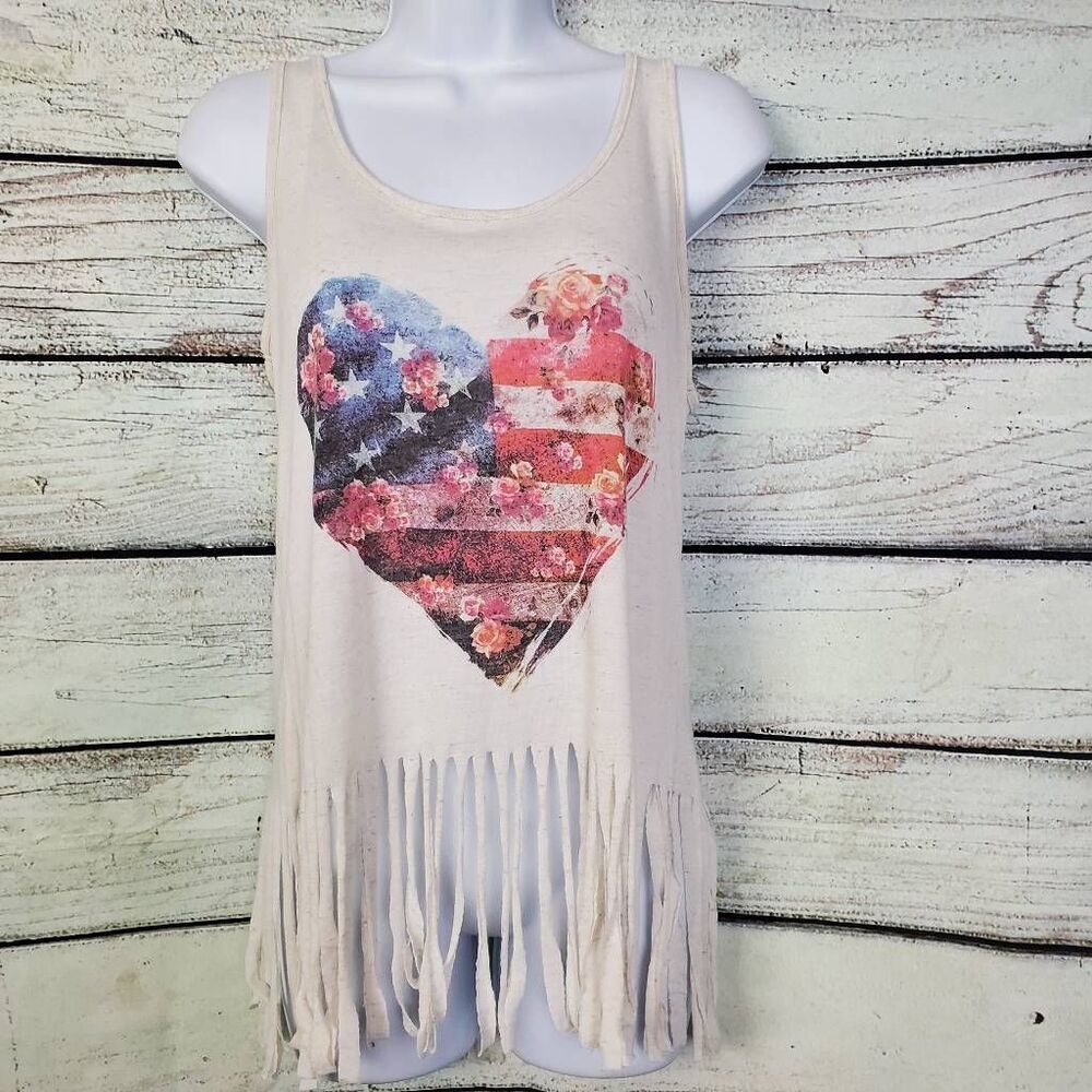 Maurices Women’s Fringe Tank Top Heart American Flag Graphic M